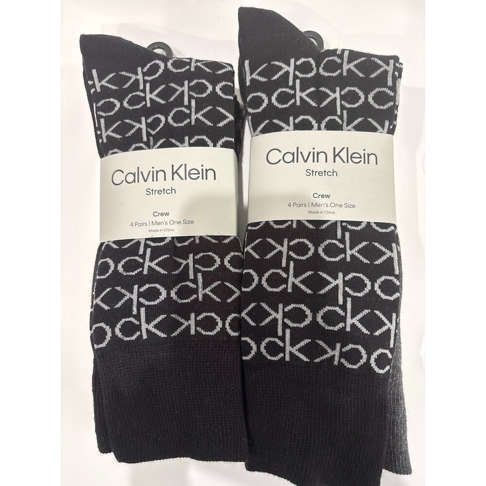 Calvin Klein Mens Crew Socks 8 Pair Stretch Black Assorted Combed Cotton 1 size